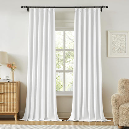 KangBang Pure White Light Reducing Curtains 120 Inches Long, Extra Long Pinch Pleated Thermal