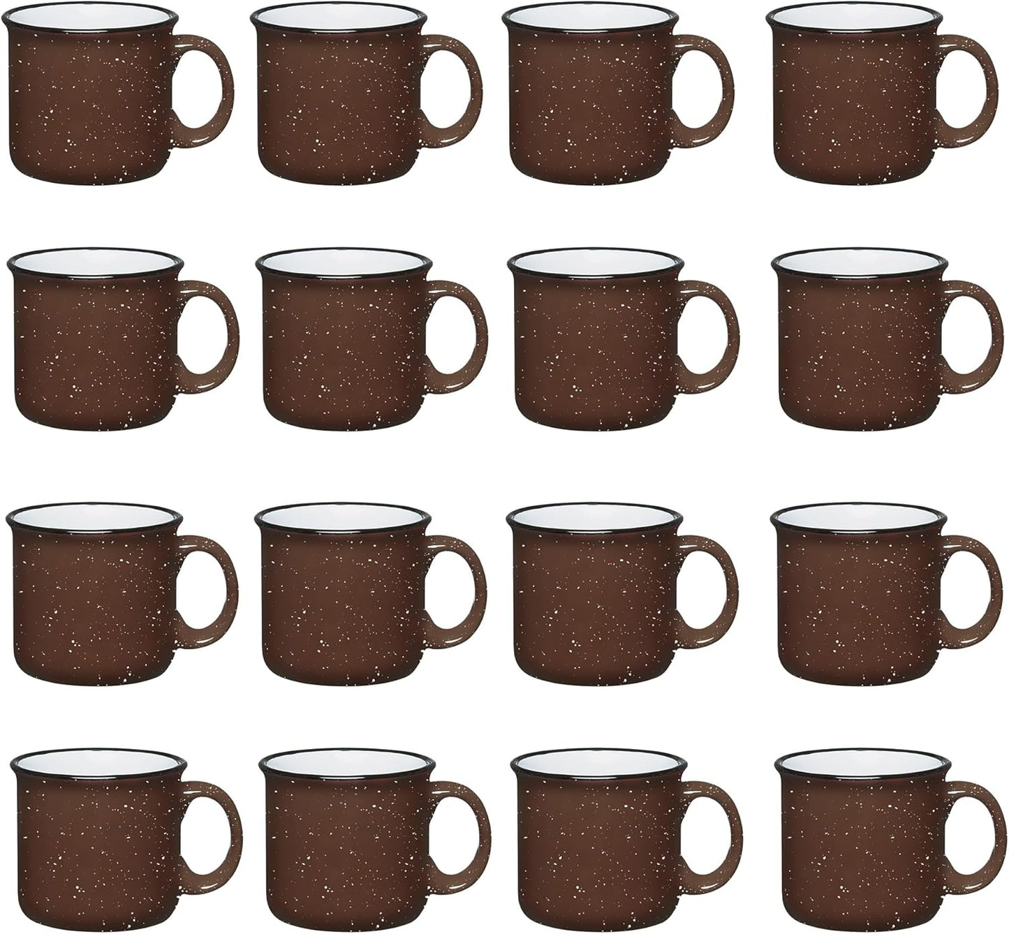 Set of 16 Ceramic Campfire Mugs – 15 Oz, Brown – Coffee & Tea Cups for Home, Work, Travel, Camping