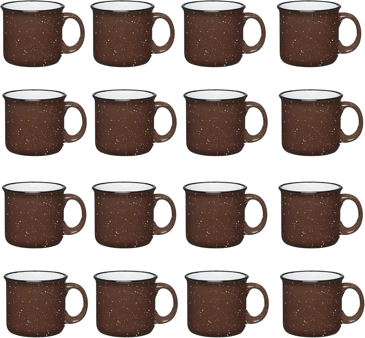 Set of 16 Ceramic Campfire Mugs – 15 Oz, Brown – Coffee & Tea Cups for Home, Work, Travel, Camping