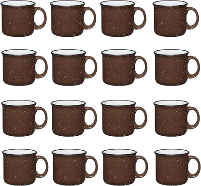 Set of 16 Ceramic Campfire Mugs – 15 Oz, Brown – Coffee & Tea Cups for Home, Work, Travel, Camping