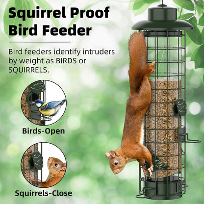 Squirrel Proof Bird Feeder,Metal Mesh Bird Feeders for Outdoors Hanging,Gravity Protection Squirrel