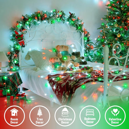 JMEXSUSS Connectable Red White and Green Christmas Lights, 8 Modes 100 LED Twinkle String Lights