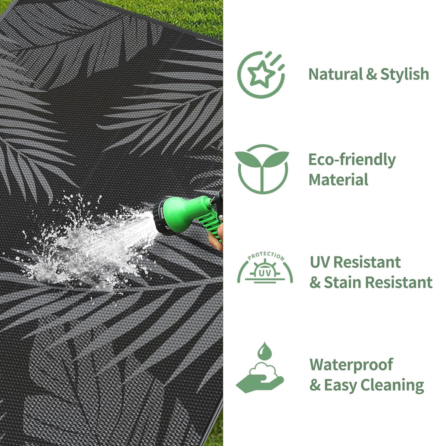 GENIMO Outdoor Rug 9' x 12' Waterproof for Patios Clearance, Reversible Outdoor Plastic Straw