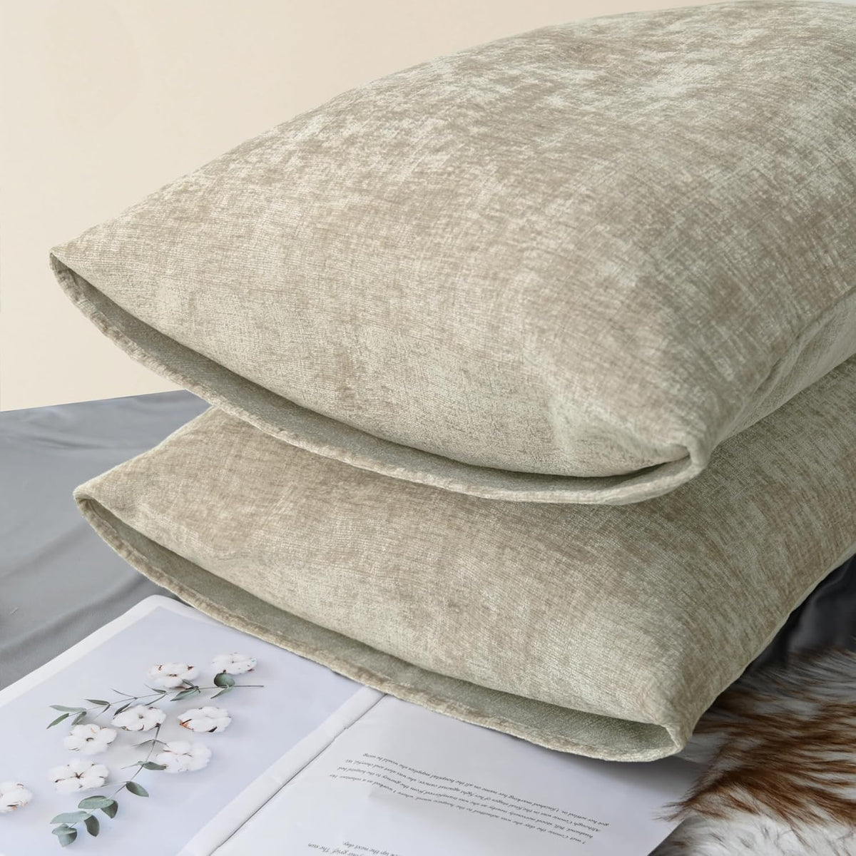 CaliTime Throw Pillow Covers Decorative 20 X 26 Inches Pack of 2 Cozy Chenille Standard Pillow