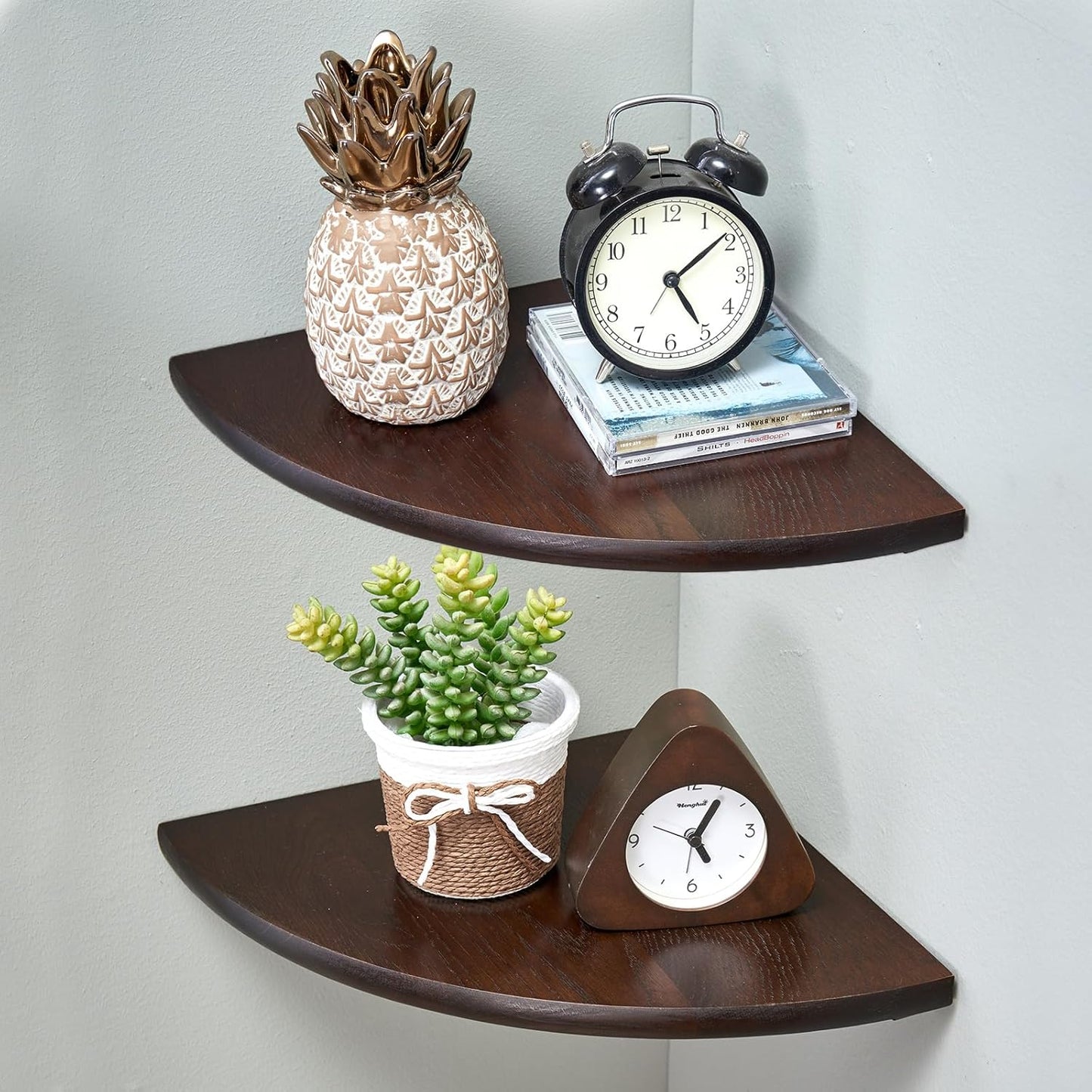 Corner Shelves, Floating Corner Shelf, Set of 2 10inch Solid Oak Wood Corner Wall Shelves, Round