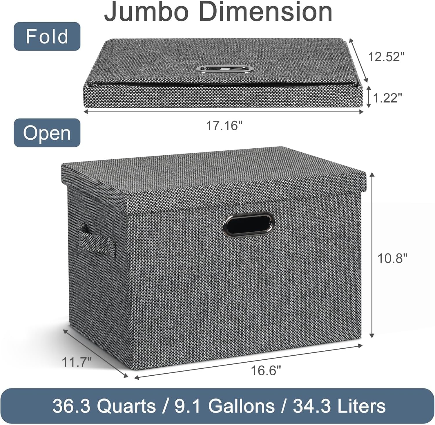 Large 17" 36 Quart Collapsible Stackable Storage Bins with Lids, 3 Packs Black and White Mix Linen
