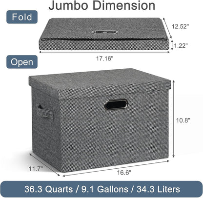 Large 17" 36 Quart Collapsible Stackable Storage Bins with Lids, 3 Packs Black and White Mix Linen