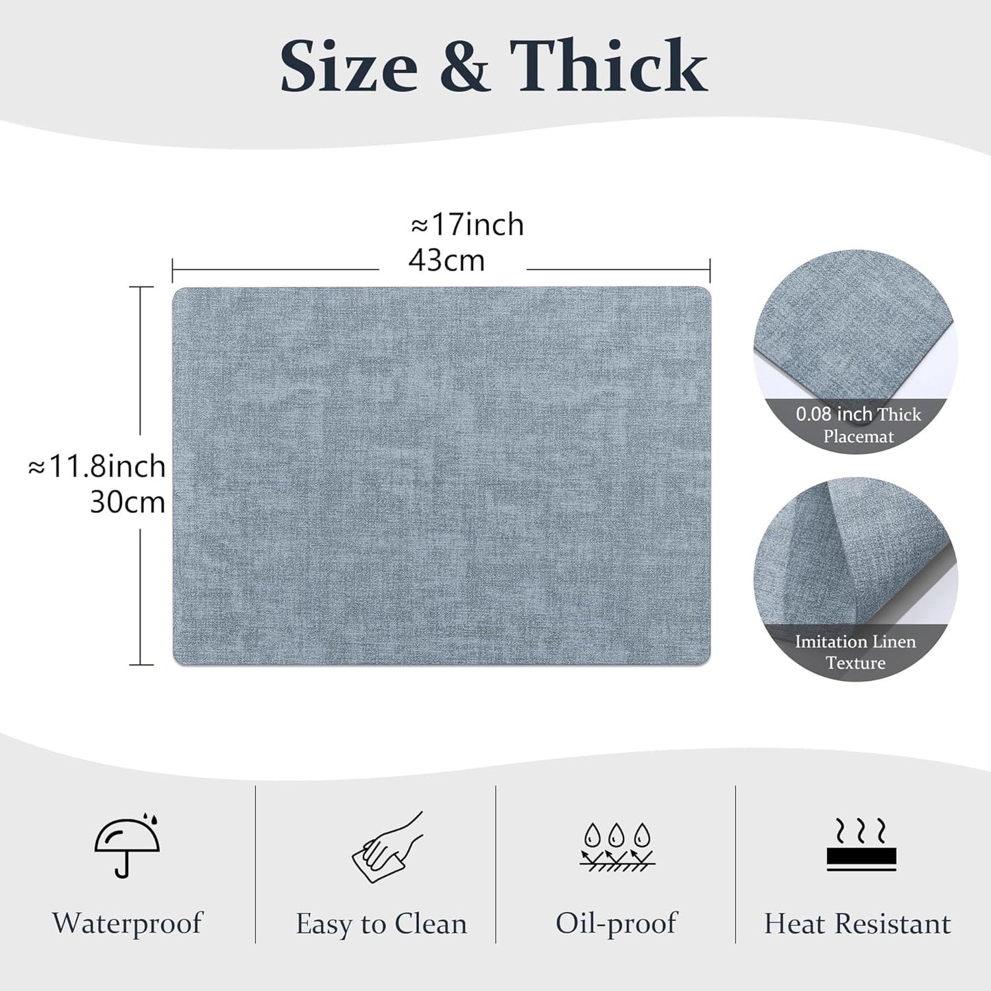 FROMHEART Faux Leather Placemats Set of 12–Waterproof,Heat/Oil Stain-Resistant PU Table