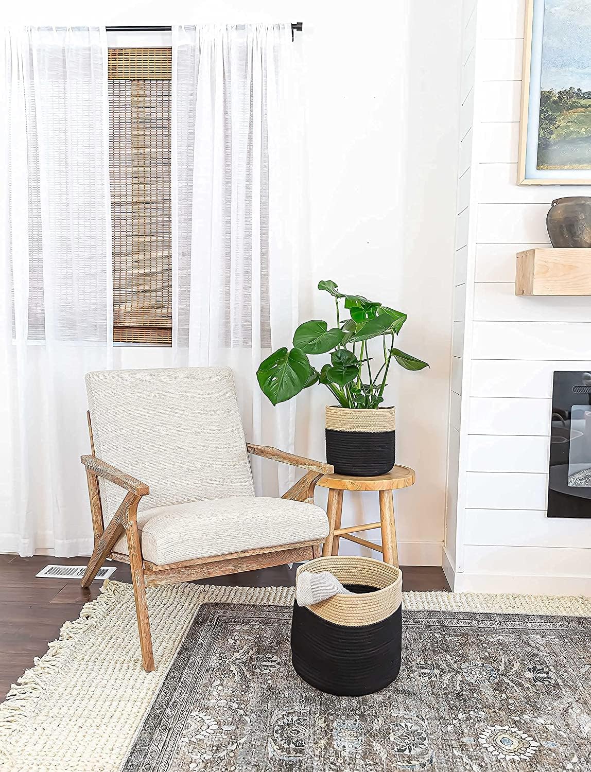 Woven Cotton Rope Plant Basket for 10" Flower Pot Floor Indoor Planters Flower Pot, Home Decor
