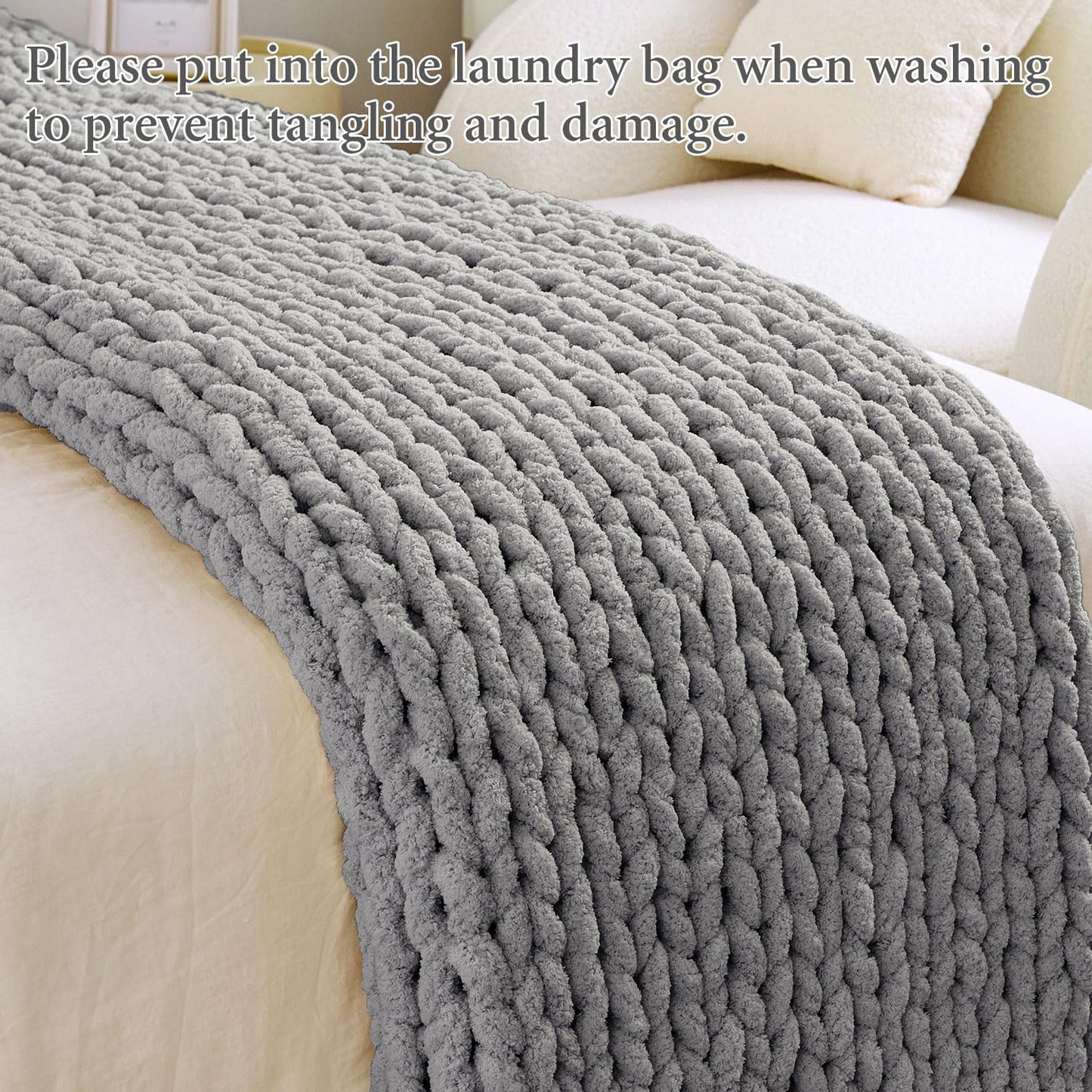 Admitrack Chunky Knit Blanket Throw, 100% Hand Knit Chenille Throw Blanket for Sofa & Home Decor