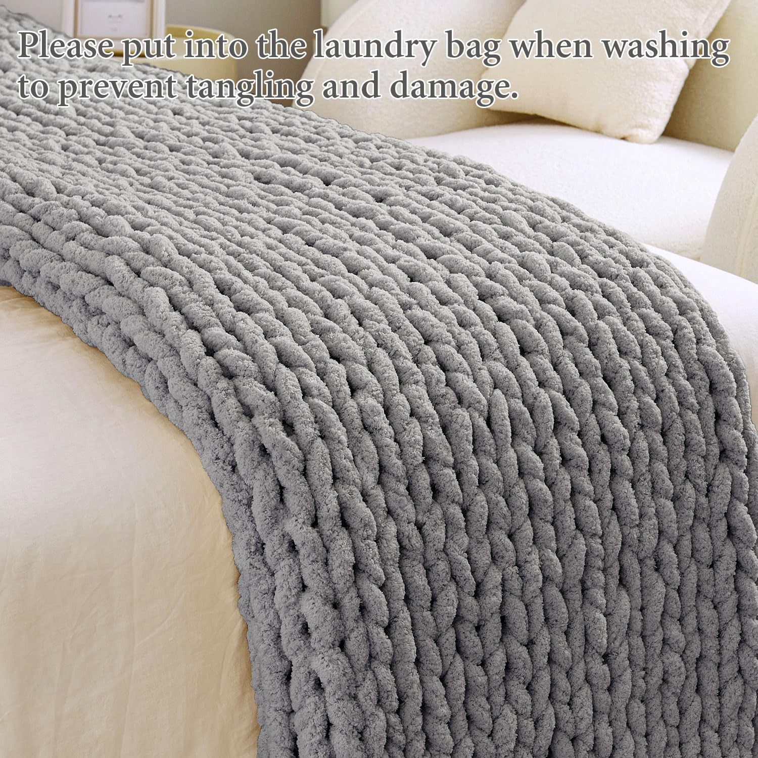 Admitrack Chunky Knit Blanket Throw, 100% Hand Knit Chenille Throw Blanket for Sofa & Home Decor
