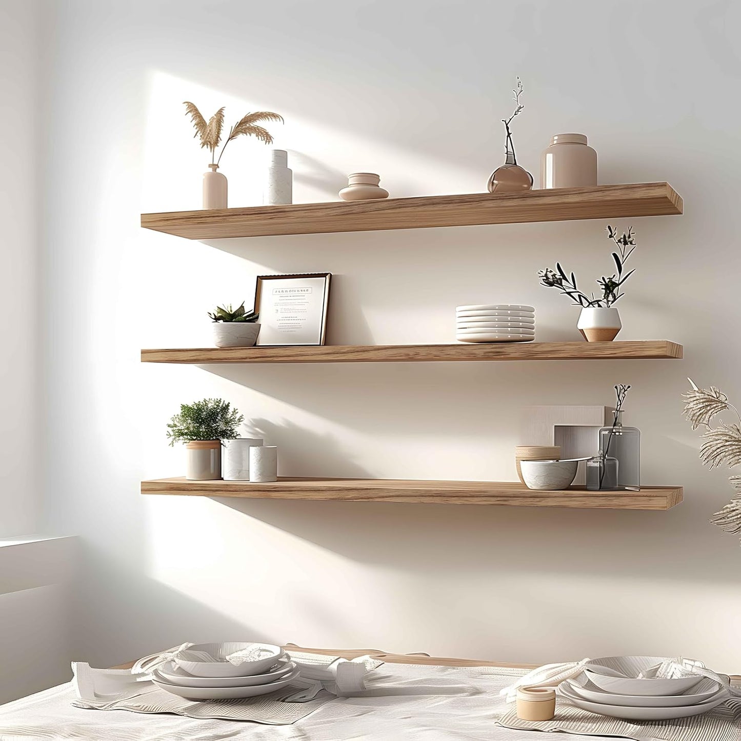 Wood Floating Shelves for Wall Decor, Rustic Wall Shelves for Bedroom Bathroom Kitchen Living Room