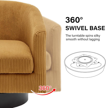 Swivel Barrel Accent Chair, Modern Round Corduroy Fabric Arm Chair for Living Room, Bedroom, Comfy
