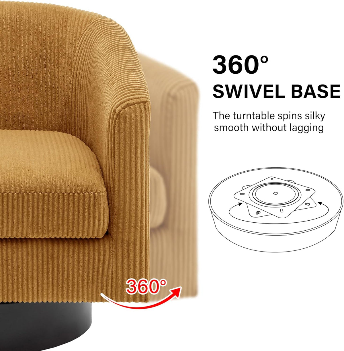 Swivel Barrel Accent Chair, Modern Round Corduroy Fabric Arm Chair for Living Room, Bedroom, Comfy