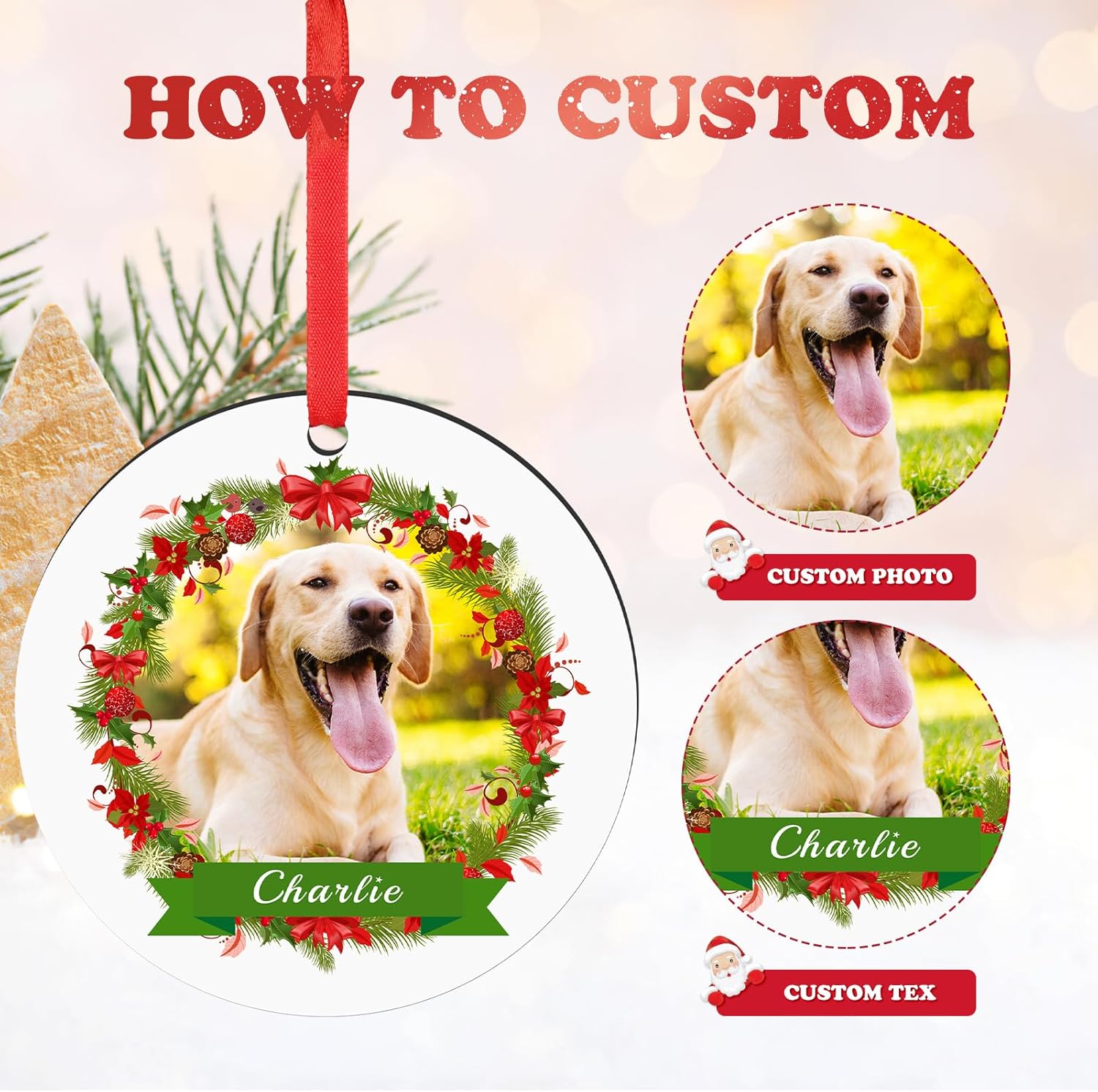 Personalized Dog Photo Christmas Ornaments 2025, Puppy Dog Cat First Christmas Ornaments, Pet