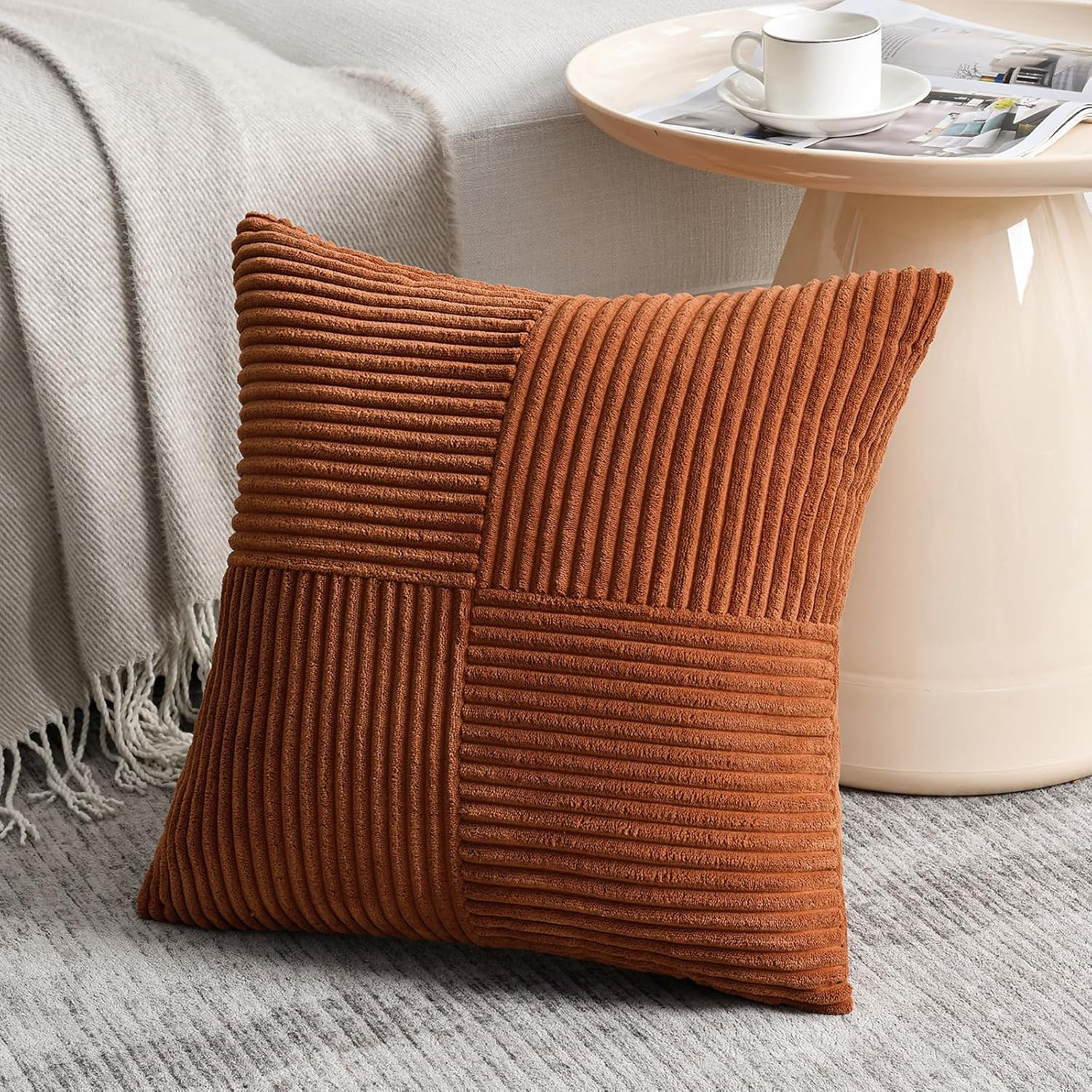 Fancy Homi 2 Packs Rust Euro Decorative Throw Pillow Covers 28x28 Inch for Bedroom Bed, Farmhouse