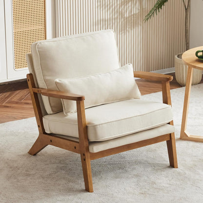 Karl home Accent Chair Wide Armrest Mid-Century Lounge Chair Linen Fabric Armchair with Lumbar