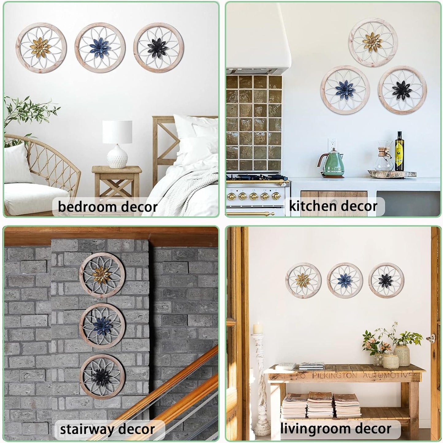 Paquesta 3 Piece Round Farmhouse Wall Decor with 6 Piece Interchangeable Flowers 12'' Medallion