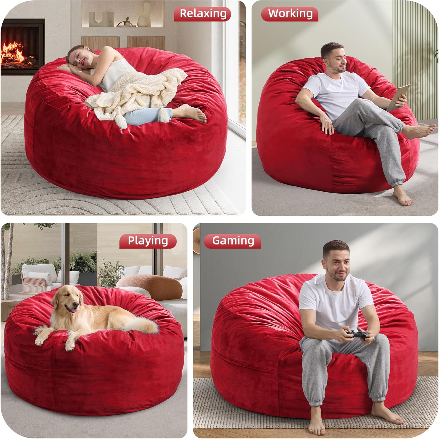 Hobestluk 5FT Bean Bag Chair Giant Bean Bag Chairs for Adults Large Bean Chairs with Removable