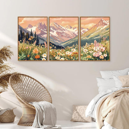 SIGNINART Vintage Floral Framed Canvas Wall Art Set, Large Mountains Nature Landscape Wall Decor