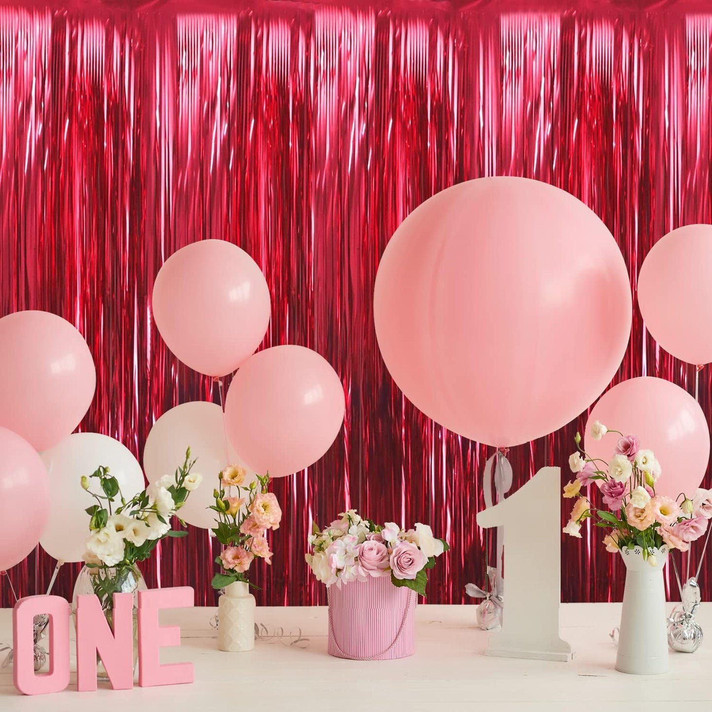 GOER 3.2 ft x 9.8 ft Metallic Tinsel Foil Fringe Curtains Party Photo Backdrop Party Streamers for