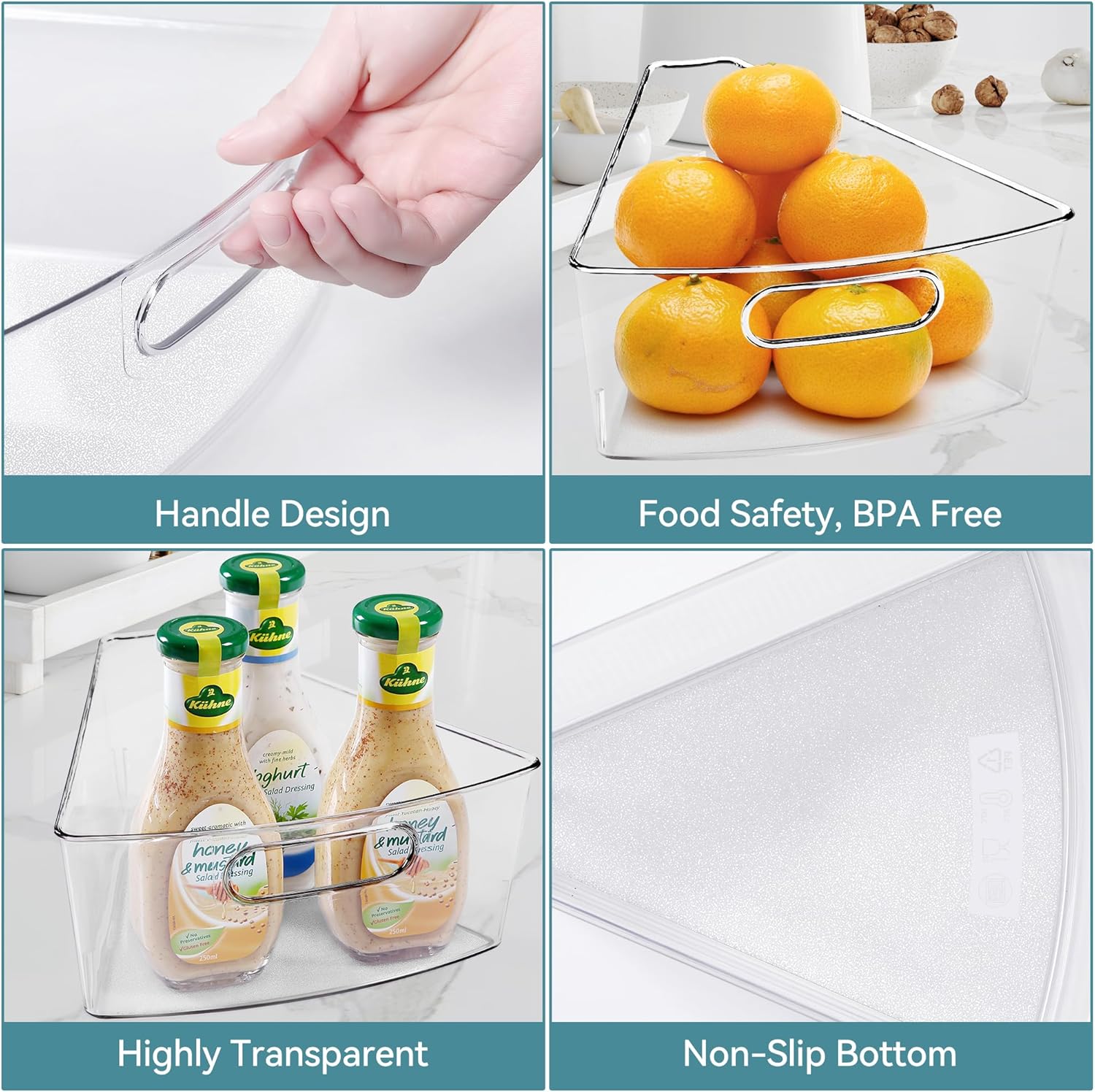 Oubonun Lazy Susan Organizers Set of 8, 10.2”x 9.4”x 4” Plastic Transparent Kitchen Cabinet Storage