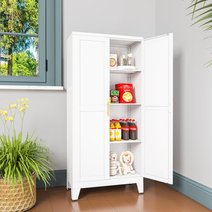 Metal Pantry Cabinet, Kitchen Pantry Storage Cabinets with 2 Door and 3 Adjustable Shelves, White