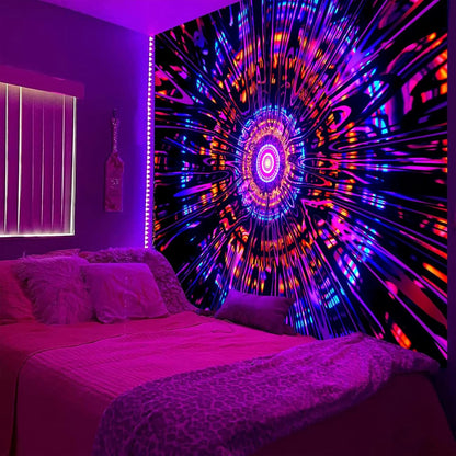 PSYHILAR Blacklight Mandala Tapestry for Bedroom, Psychedelic Black Light Posters for Adults and