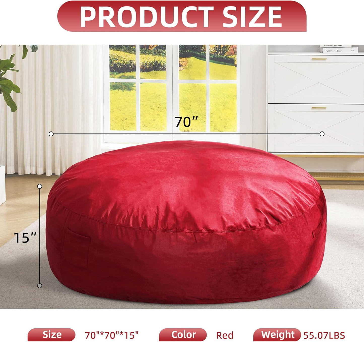 Hobestluk 6FT Bean Bag Chair Bean Bag Chairs for Adults Giant Bean Chairs with Velvet Cover, Memory