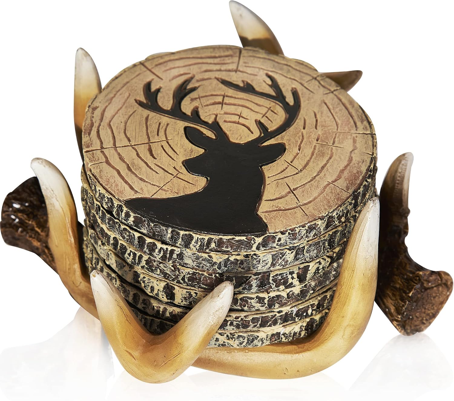 Deer Antlers Coaster Set of 6 – Handcrafted Deer Antler Decor and Man Cave Gifts for Men - 6 Full