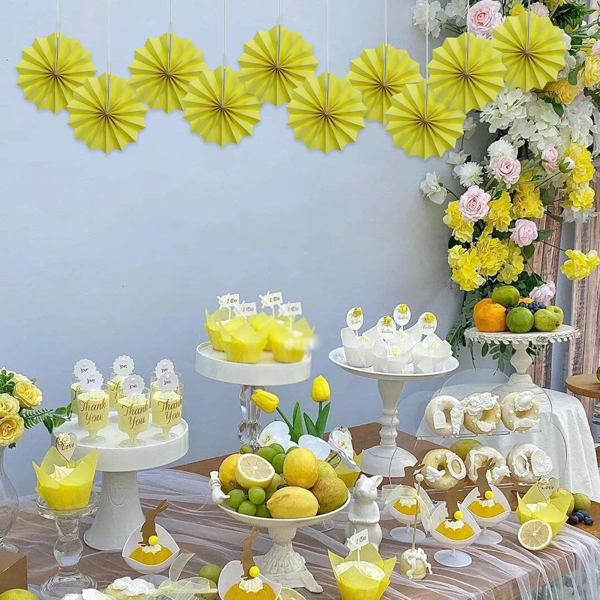 Yellow Party Decorations,Paper Decorations for Party,Lemon Decorations Party Paper Fans Bulk