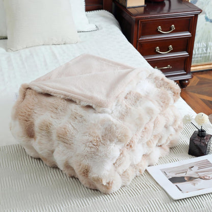 UKELER Camel Faux Fur Throw Blanket 50''x60'' Decorative Shaggy Velvet Blanket Fluffy Cozy Plush
