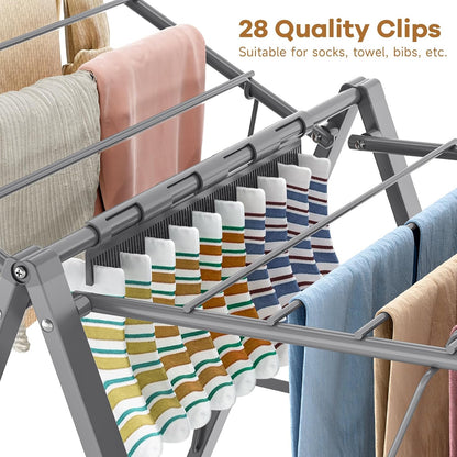 APEXCHASER Clothes Drying Rack Foldable, Metal Laundry Drying Rack Collapsible, Portable Compact