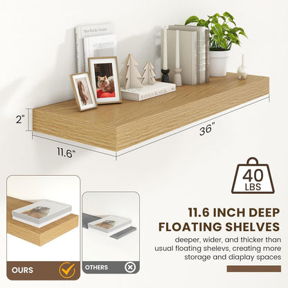 Deep Floating Shelves for Wall | 36 Inch Wide x 12 Inch Deep Floating Shelves | 36W x 12D Rustic