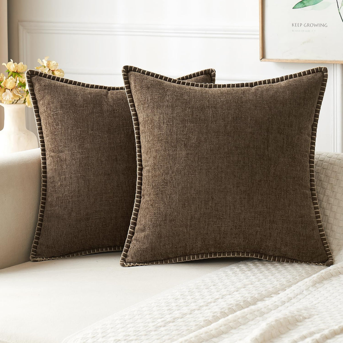 MIULEE Pack of 2 Couch Throw Pillow Covers 16x16 Inch Brown Farmhouse Decorative Pillow Covers with