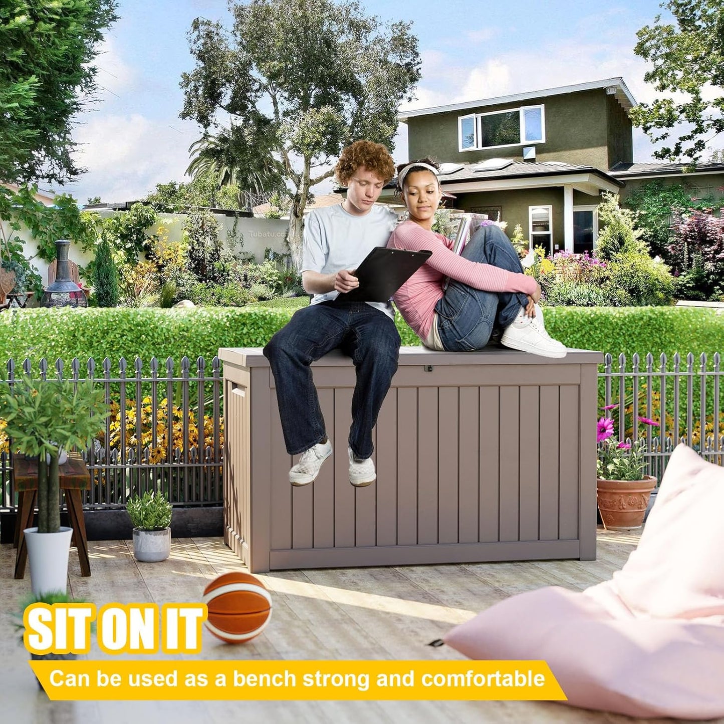 XXL 230 Gallon Large Resin Deck Box, Lockable Outdoor Storage Box for Patio Cushions Storage