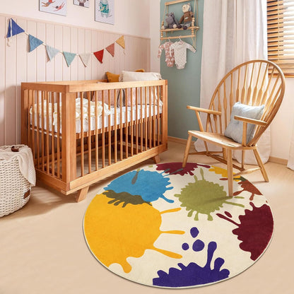 STARUIA Art Round Rug for Playroom, 4'x4' Colorful Kids Rug for Nursery, Non-Slip Small Circle Rugs