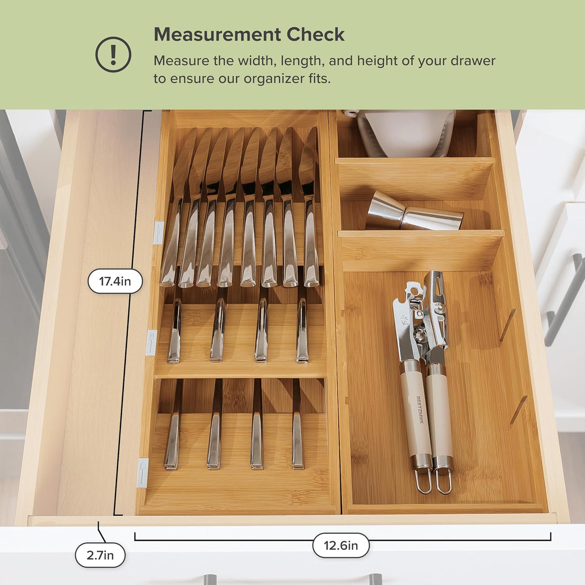 Premium Silverware and Utensil Drawer Organizers – Slanted 3-Compartment and 5-Compartment Design