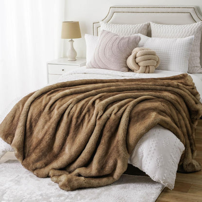 BATTILO HOME Luxury Ochre Faux Fur Throw Blanket, Soft Cozy Mink Fur Blanket for Couch, Sofa, Bed
