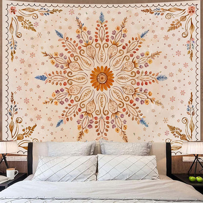 Fowocu Boho Floral Mandala Tapestry for Bedroom Aesthetic Watercolor Bohemian Flower Wall Tapestry