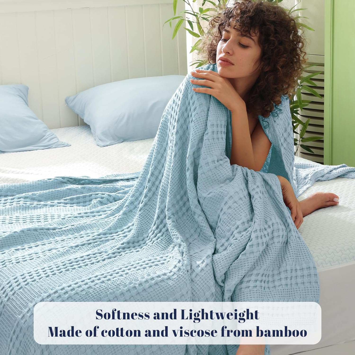 PHF Cooling Waffle Blanket King Size, Lightweight 60% Rayon Derived from Bamboo & 40% Cotton