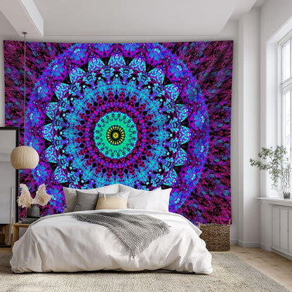 Blacklight Mandala Boho Tapestry, Black Light Bohemian Hippie Poster for Adults and Teens, UV