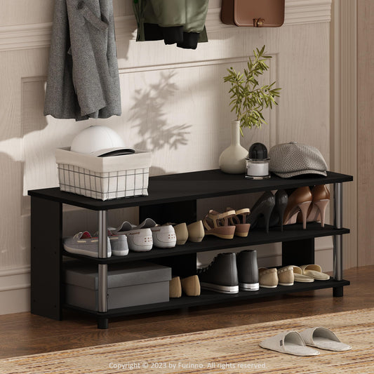 Furinno Turn-N-Tube Shoe Rack, 3-Tier Shoe Organizer, Compact Shoe Storage with Open Shelves and