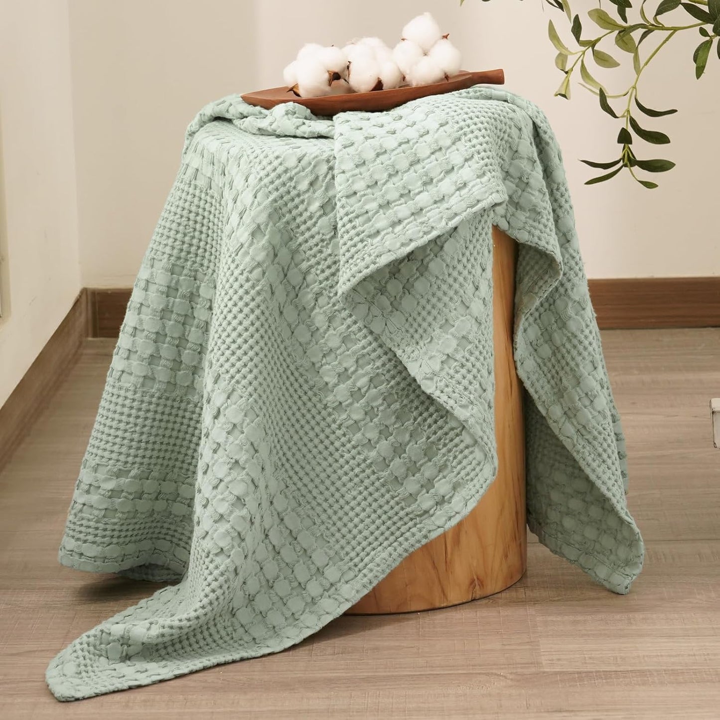 PHF 100% Cotton Waffle Weave Throw Blanket, Soft Lightweight Breathable Cozy Summer Throws for
