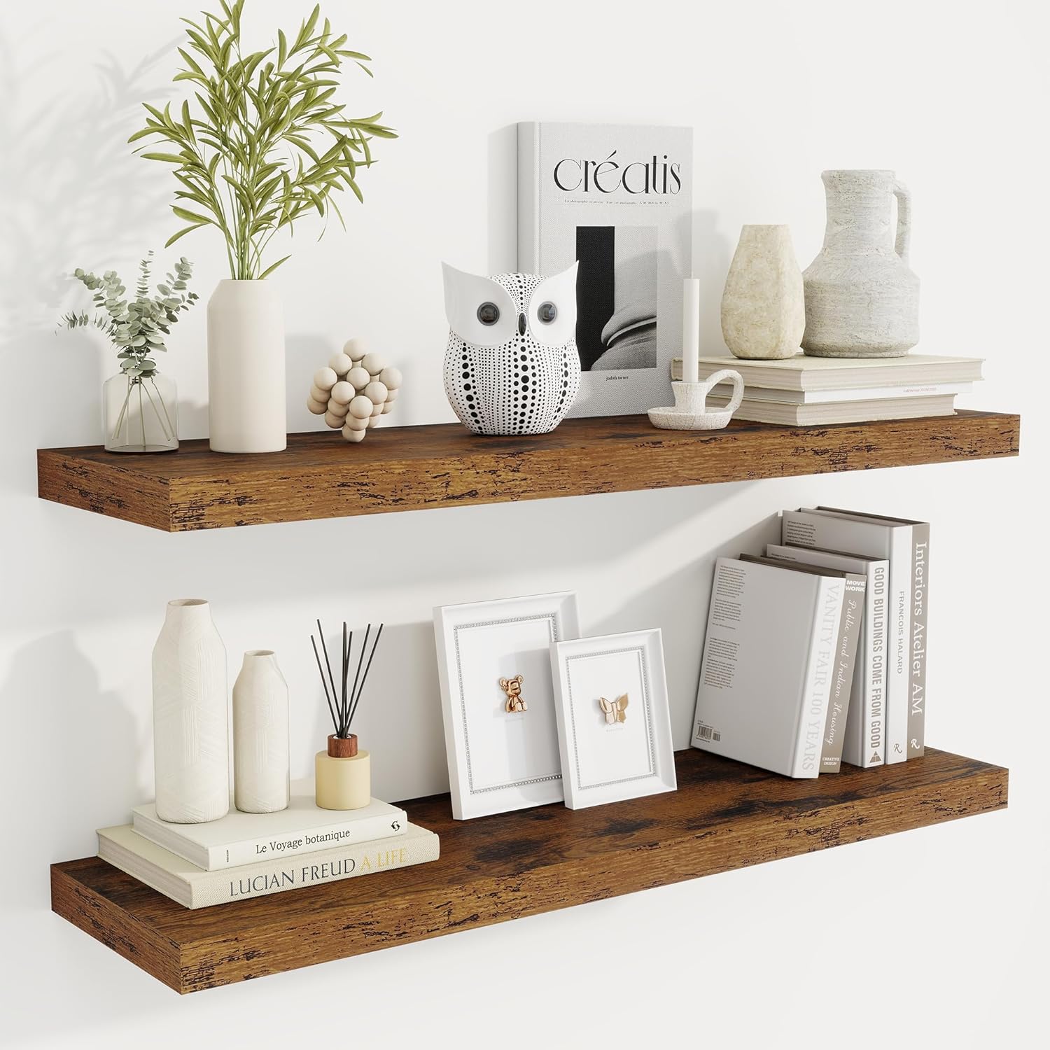36 Inch Floating Shelves, 9.3 Inch Deep Rustic Wall Shelves - Extra Deeper Wall Mounted Storage
