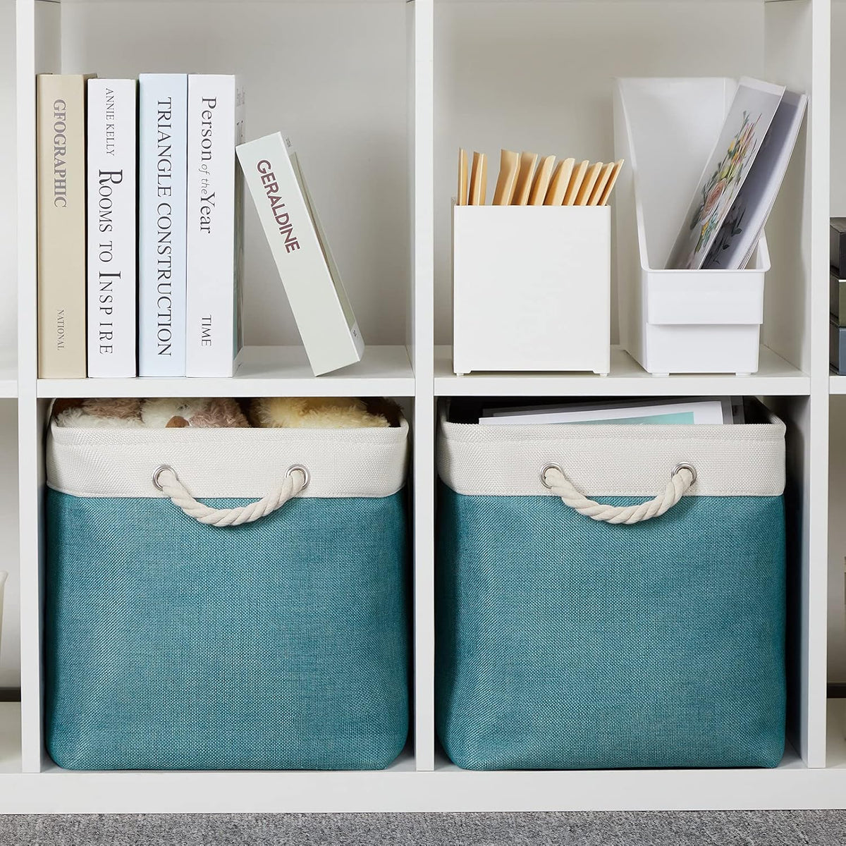 Bidtakay Foldable Storage Bins Set of 2 Tall Cloth Baskets 16" X 11.8" X 11.8" Decorative