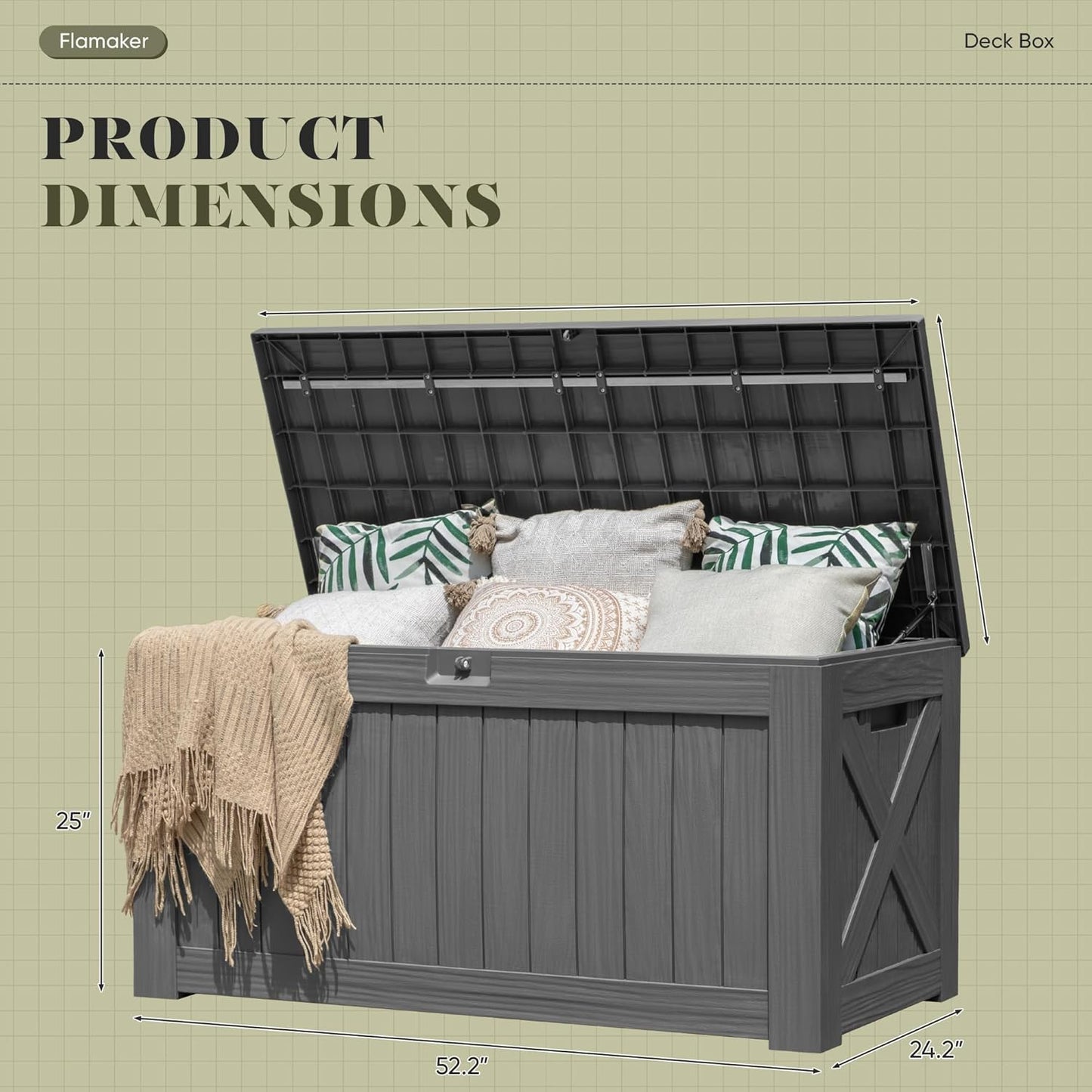Flamaker Resin Deck Box 120 Gallon Waterproof Large Outdoor Indoor Storage Box Imitation Wood Resin