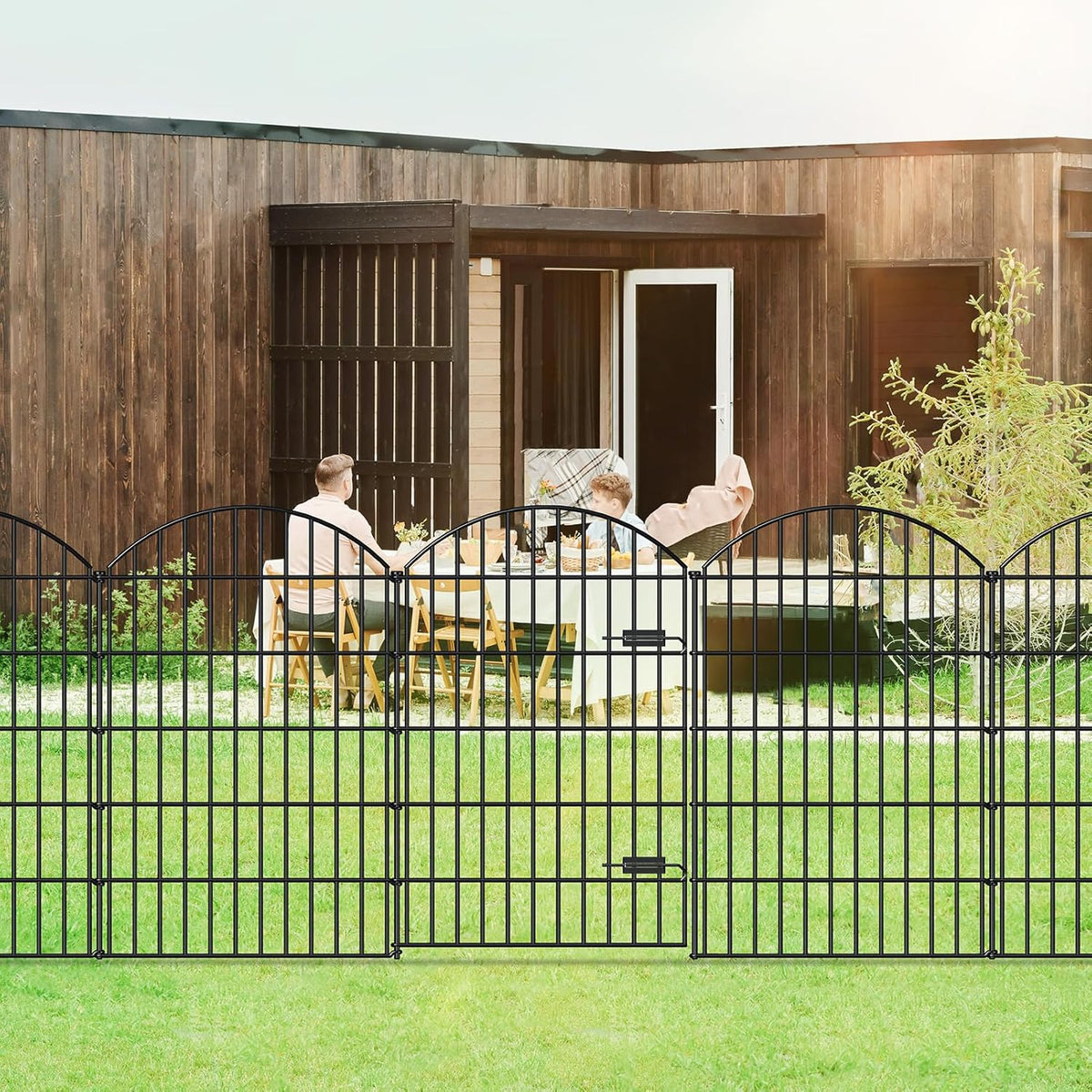 Metal Garden Fence with Gate 42in (H) x 23.3ft (L), 1 Gate+ 9 Panels Dog Fence Border Fence Animal