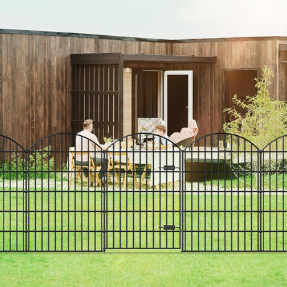 Metal Garden Fence with Gate 42in (H) x 23.3ft (L), 1 Gate+ 9 Panels Dog Fence Border Fence Animal