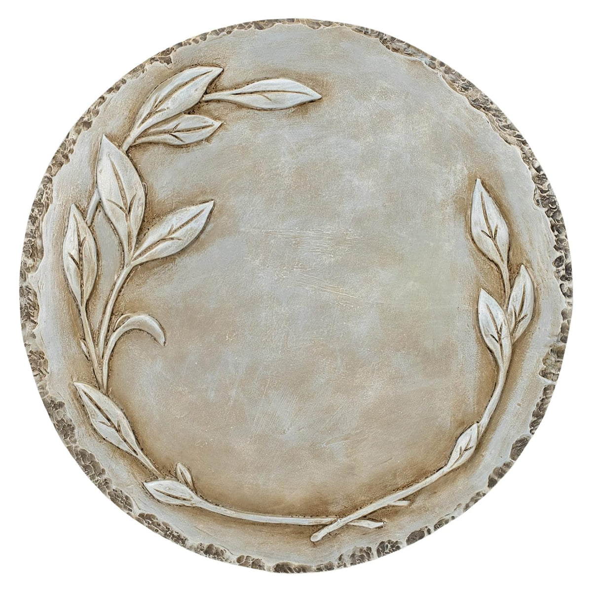 NAT & Jules Floral Laurel Wreath Leaves Pattern Dimensional Indoor Outdoor 12 inch Round Cast Resin